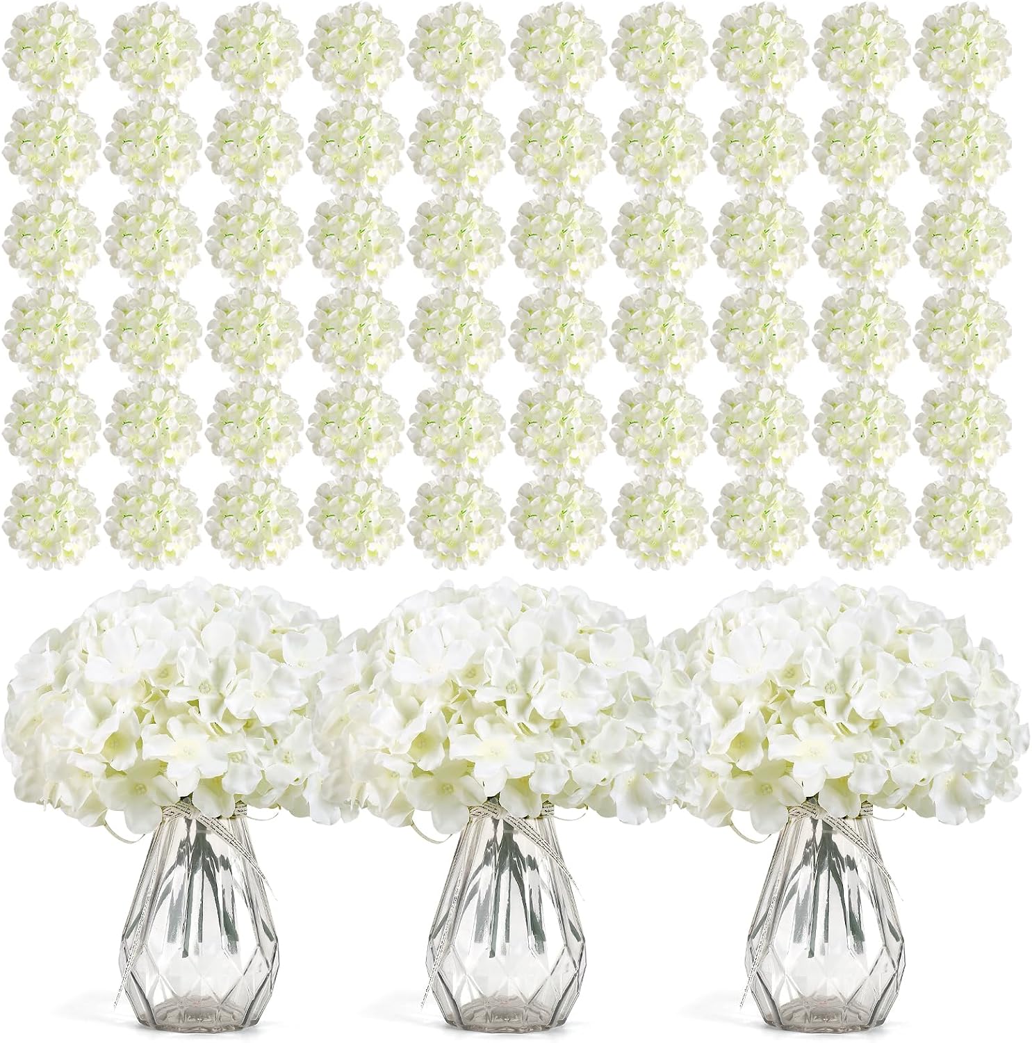Wedding Supply Bulk - 304개의 흰색 실크 인조 수국 꽃,