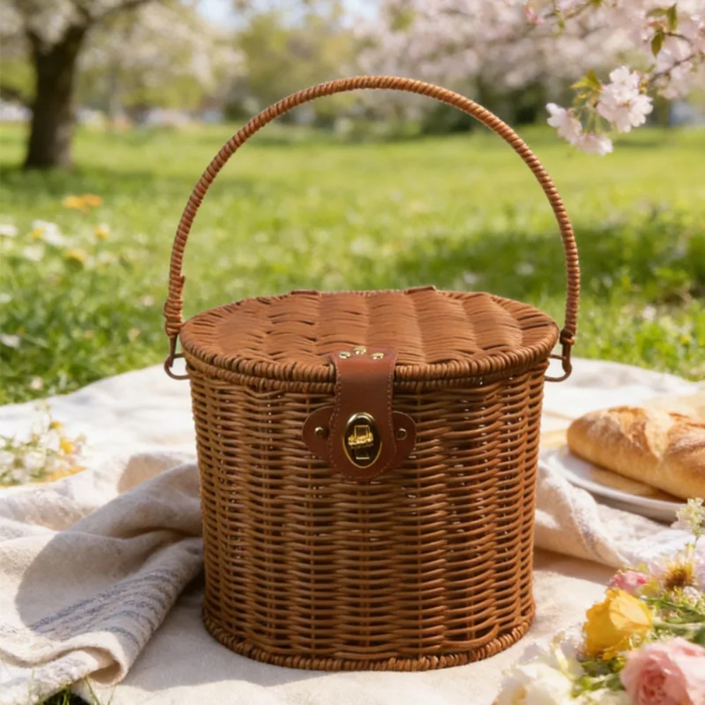 손으로 짠 뚜껑 잠금 손잡이가 있는 원형 수납 바구니  - Wedding Hampers 리뷰 및 가격