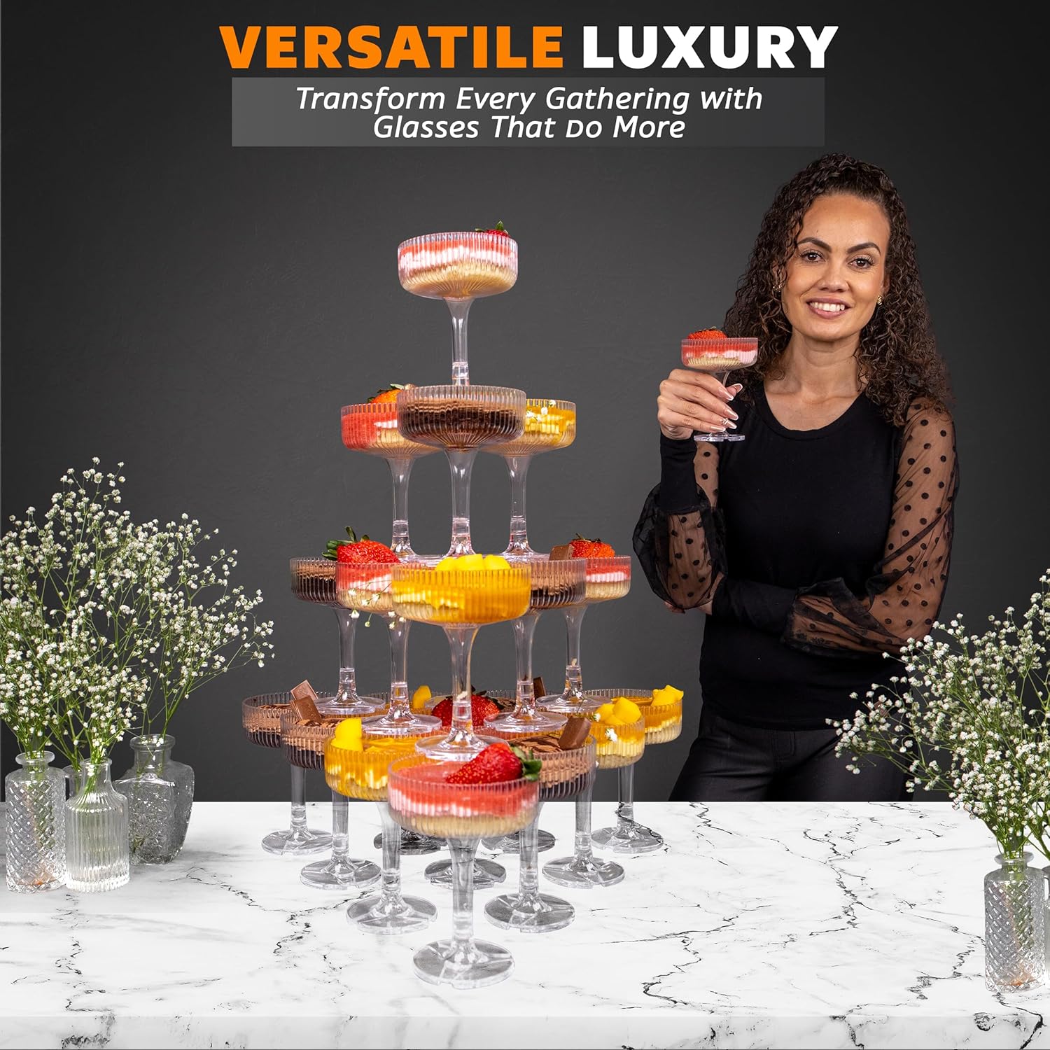 20-60PCS 아크릴 샴페인 타워 7 온스 플라스틱  - Champagne Tower Set 리뷰 및 가격
